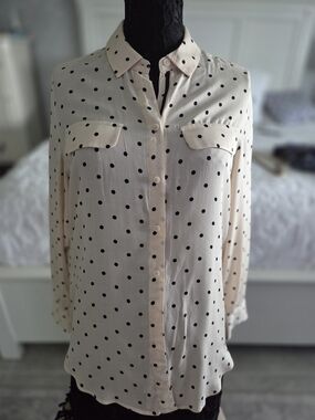 Chico's Polka Dot Button-Down Blouse - Cream with Black Dots